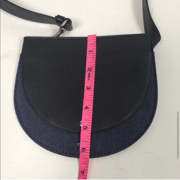 Theory black leather and denim hip pouch with silver hardware & adjustable strap - Picture 10 of 16